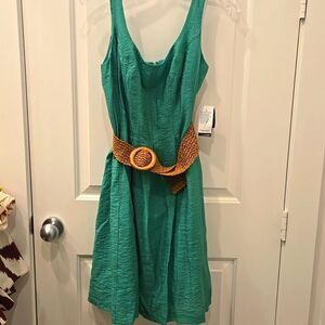 Nine West Green Fit & Flare Dress | Size 6 | Belted Waist | Classic & Chic